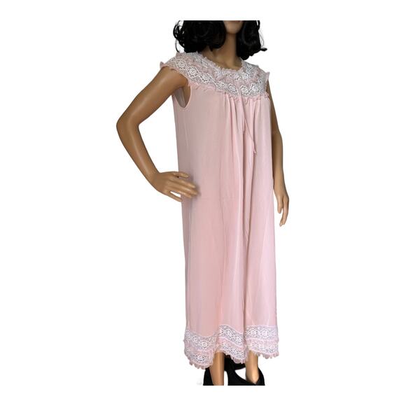 Vintage Margaret night gown sleeveless pink, white lace & ruffles size large - Picture 5 of 13